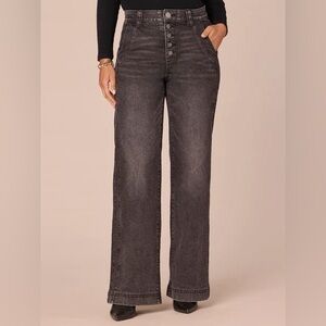 Democracy "Ab"solution Skyrise Button Fly Wide Leg Jeans with Front Panel, black